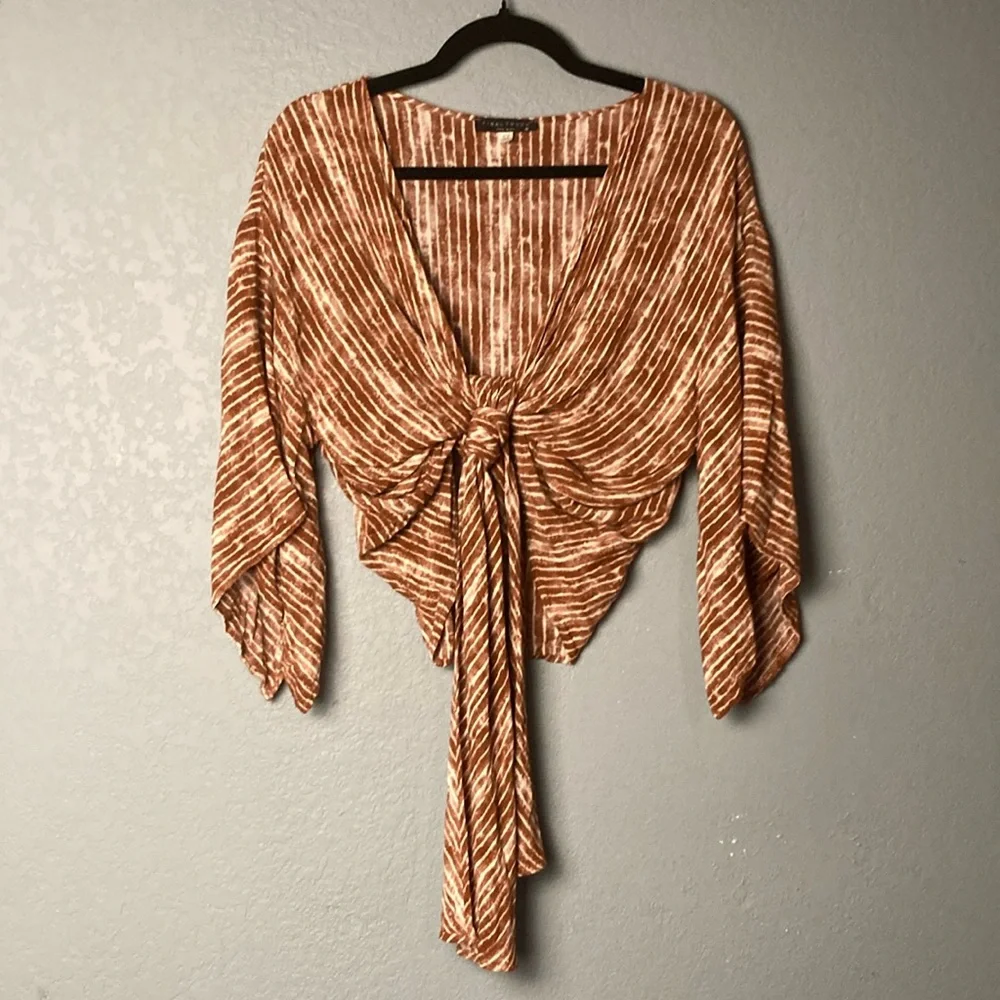Final Touch Tied Blouse ~ Small ~ Brown and White - Picture 1 of 10
